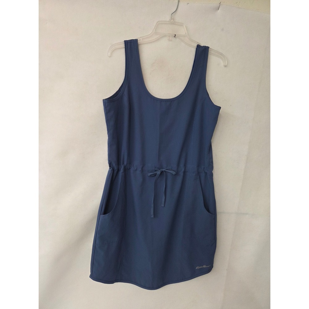 Eddie Bauer Womens Blue Sleeveless Drawstring Waist Pocket Performance Dress M